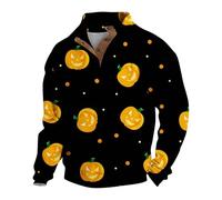 Wmmner T-Shirts Halloween Pour Hommes Sweat-Shirt Jack-O-Lantern Pull À Imprimé Citrouille 2025 Automne T-Shirt À Manches Longues Et Boutons/Noir2/3Xl