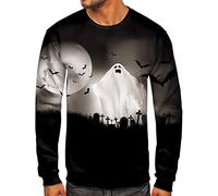 Wmmner T-Shirts Halloween Pour Hommes Sweatshirt Ghost S Moon T-Shirt Effrayant Pour La Nuit Blouse À Manches Longues Pour L'Automne Pull À Col Rond/Noir/Xxl