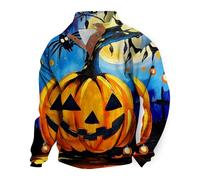 Wmmner T-Shirts Halloween Pour Hommes Sweatshirts Jack-O-Lantern T-Shirt Chat Citrouille Pull À Col Montant À Manches Longues Pour L'Automne/Bleu Ciel/L