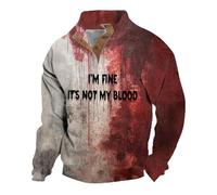 Wmmner T-Shirts Halloween Pour Hommes Sweatshirts Sanglants T-Shirt Imprimé Lettres Pull À Col Rond Boutonné Pull À Manches Longues/Rouge1/M