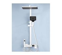 Wmmner Thermostatic Shower Mixer Set Bathroom Wall Mount Digital Display Bath Faucet,Hot Coldtatic Shower System, Square Top Piano Button Rainfall Shower Set锛孏ungray The,White Hot Cold1/Blanc Chaud Fr