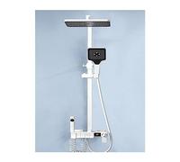 Wmmner Thermostatic Shower Mixer Set Bathroom Wall Mount Digital Display Bath Faucet,Hot Coldtatic Shower System, Square Top Piano Button Rainfall Shower Set锛孏ungray The,White Hot Cold1/Tatique Blanc/