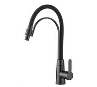 Wmmner Tirer 360°Rotatrobinet D'Évier de Cuisine À Arc Élevé, Robinet Mélangeur D'Eau Chaude Et Froide À Poignée Unique En Laiton, Peinture Noire, Style Commercial, Noir/Néron/A