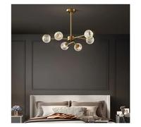 Wmmner Tout En Cuivre Moderne - Lustre À Led de Style Compatible Avec Le Salon Chambre À Coucher Salle À Manger Cuisine Lampe En Or Noir Luminaires Suspendus, Lampe Suspendue de Plafond À Led/Or/6Head