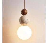 Wmmner Travertin Jaunesuspension Sphérique - Lustre En Verre Blanc Dépoli Pour Îlot de Cuisine, Bar, Restaurant Et Chambre À Coucher - Luminaire de Décoration Intérieure Moderne/Brun