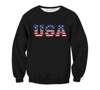 Wmmner Usa Graphic Sweatshirts Pour Hommes Casual Fashion Crewneck Pullover Mens Trendy American Flag Print Shirt Long Sleeve/Noir/L