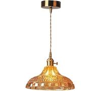 Wmmner V-Intage Brasssuspension - Plafonnier En Verre Ambré Soufflé À La Main Compatible Avec L'Îlot de Cuisine, La Table À Manger, Le Couloir - Lustre Suspendu, Lampe Suspendue de Plafond À Led