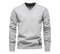 Wmmner V Neck Sweater Men Fashion Fall Pullover Men's Trendy Knit Tops Mens Classic Basic Plain Shirt Long Sleeve/Gris/XL