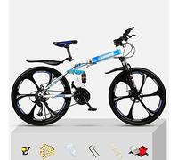 Wmmner Vélo de Montagne Pliant 21/24/27 Vitesse 26 Pouces Roues Dual Dvélo À Cadre En Acier Isc Brake Pour Hommes, Femmes, Adultes Et Adolescents/Blanc/21 Vitesse/Bleu/27 Vitesse