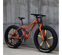 Wmmner Vélo de Montagne Pour Adultes Avec Cadre En Acier À Haute Teneur En Carbone, Gros Pneus Pour La Randonnée, Double Suspension Complète Et Freins À Disque Pour Un Contrôle Amélioré/Orange (2)/24