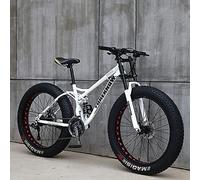 Wmmner Vélo de Montagne Pour Adultes Avec Cadre En Acier À Haute Teneur En Carbone, Gros Pneus Pour La Randonnée, Double Suspension Complète Et Freins À Disque Pour Un Contrôle Amélioré/Blanc(3)/.24 P
