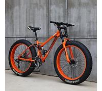 Wmmner Vélo de Montagne Pour Adultes Avec Cadre En Acier À Haute Teneur En Carbone, Gros Pneus Pour La Randonnée, Double Suspension Complète Et Freins À Disque Pour Un Contrôle Amélioré/Orange(3)/24 P