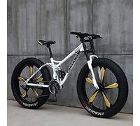 Wmmner Vélo de Montagne Pour Adultes Avec Cadre En Acier À Haute Teneur En Carbone, Gros Pneus Pour La Randonnée, Double Suspension Complète Et Freins À Disque Pour Un Contrôle Amélioré/Blanc(2)/24 Po