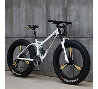Wmmner Vélo de Montagne Pour Adultes Avec Cadre En Acier À Haute Teneur En Carbone, Gros Pneus Pour La Randonnée, Double Suspension Complète Et Freins À Disque Pour Un Contrôle Amélioré/Blanc(1)/.24 P