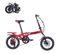 Wmmner Vélo Pliant Pour Adultes,Vélo de Banlieue À Absorption Des Chocs de 14 Pouces, À 6 Vitesses, Vitesse Variable, Pliage Rapide, Réglable, Double Disque, 4 Couleurs/Rouge