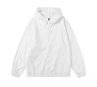 Wmmner Veste de Pluie À Manches Longues Pour Hommes, Légère, Avec Fermeture Éclair Intégrale, Protection Solaire Upf 50+, Vestes de Course Pour La Randonnée Et La Pêche/Blanc/L