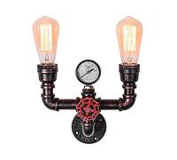 Wmmner Vintage Metal Loft Pipe Wall Light Lamp Retro Industrial Wall Sconce E27 Lamp Base Red Valve Tap Loft Steamlamp 60W Max Pour Restaurant, Café, Bar, Couleur Rouille (Ampoule Non Incluse), B/3 Tê