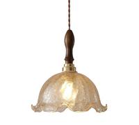 Wmmner Vintage Single Head Chaner Glass Shade Light Translucide Beautiful Hanging Lamp Smooth Solid Woods Suspension Base Lighting For Dinning Room Kitchen Island Living Room Bedroom