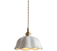 Wmmner White Lotus Leaf Chandelier Northern Europe Vintage Light Brass Finish Ceramics Hanging Lamp For Kitchen Island Living Room Bedroom Bedside Dining Room Hallway Ceiling Light Fixture
