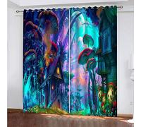 WMMTFT Rideau Occultant Chambre Fille - Champignon de forêt Fantastique - 3D Motif Thermiques Isolants 100% Polyester - 264 x 242 cm - pour Chambre a Coucher Salon Fenêtre Balcon, Polyester, Rideaux