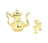 Wmqbjta 4 Pièces Miniature Teapot avec Pot Modèle Flagon Métal Accessoires pour Dinette Miniature Décoration de Table Matériau Alliage Adapté pour Maison de P, Or