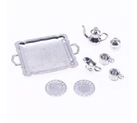 Wmqbjta 8 èces Service à Thé en Alliage Plateau Compact Accessoire Scène Cuisine Miniature Réaliste pr Jeu D'imagination, Argent