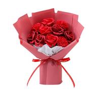 Wmqbjta Bouquet de Fleurs Faux Fleur Artificiel Ruban Centre Boîte Décorative Cadeau Convient pour Table Réunion Mariage Cadeau, Rouge