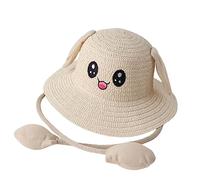 Wmqbjta Chapeau de Plage à Oreilles de Lapin Mobiles, Protection Solaire, Mignon, Confortable et Tendance, avec Parasol Intégré, beige