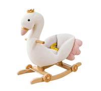 Wmqbjta Cheval à Bascule Enfant Jouet à Bascule Porteur Baladeur Peluche Tendre avec Couronne Décorative Base Courbée en Bois Roues Intégrées Assise, 60 32 65cm, Petit Modèle