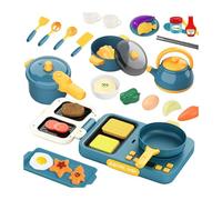 Wmqbjta Ensemble de Cuisine Factice avec Casseroles, Poêles et Ustensiles pour Les Enfants de 3 Ans et Plus, bleu