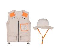 Wmqbjta Ensemble de Déguisement D'explorateur pour Enfants Comprenant Un Gilet, Un Chapeau et Une Tenue de Pêche Douce et Confortable, Idéale pour Jouer, Orange