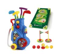 Wmqbjta Entraîneur de Golf pour Enfants Set de Golf Jouet Ensemble Mobile Tapis de Pratique Trous avec Drapeaux Balles Tees Chariot Facile à Tirer Sûr Adapté aux Moments de Jeu Salon Jardin
