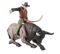 Wmqbjta Figurine de Ferme de Cowboy avec Taureau, Modèle de Ferme pour Jeu de Rôle, Décoration de Bureau pour Jardin Féerique, attaque de taureau gris