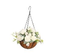 Wmqbjta Fleurs Artificielles, Osier, Pot de Fleurs, Panier Suspendu de Fleurs En Soie, Composition Florale pour Terrasse, Balcon, Jardin, Blanche