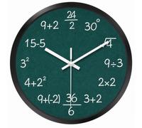 Wmqbjta Horloge Murale Mathématique Horloge Pendule Décor Éducative Horlogerie Cadran Vert à Équations Ludiques Aiguilles Heure, Noir, 30CM À Accrocher Uniquement