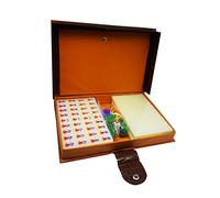 Wmqbjta Mahjong Chinois Mini Ensemble 144 Tuiles Jeu Traditionnel Club Plateau Valise Rigide Acrylique Résistant Adapté Aux Soirées Familiales Divertissement, Jaune clair