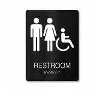 Wmqbjta Panneau Toilettes pour Accès Universel Inscription Braille Conception Signalisation de Porte pour Bâtiment Matériau Inoxydable Adaptée aux Espaces Professionnels Publics, Noir, Style A