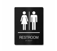 Wmqbjta Panneau Toilettes pour Accès Universel Inscription Braille Conception Signalisation de Porte pour Bâtiment Matériau Inoxydable Adaptée aux Espaces Professionnels Publics, Noir, Style B