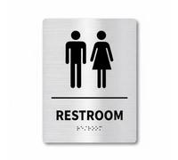 Wmqbjta Panneau Toilettes pour Accès Universel Inscription Braille Conception Signalisation de Porte pour Bâtiment Matériau Inoxydable Adaptée aux Espaces Professionnels Publics, Argent, Style B