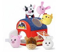 Wmqbjta Peluche Ferme Jouet Set Maison Animaux Jouet d'Éveil Textile Doux avec Poignée Grange Portative Porte à Ouvrir Animaux, Maison Ranch