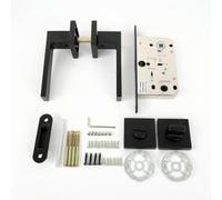 Wmqbjta Verrou de Porte Poignée Loquet Serrure Mécanisme Silencieux avec Ensemble de Quincaillerie Complet Plaque de Gâche et Tige Carrée Incluses Adapté aux, Noir Mat