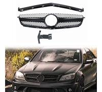 WMTCNC Calandres Grille De Calandre Avant pour Benz W204 Classe C 2008-2011 C63 AMG Seulement Noir avec Garniture De Couverture De Cadre Maille De Capot De Pare-Chocs Supérieur De Voiture