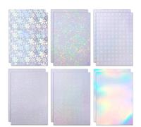 WMUVAZA Feuilles d'autocollants, 12 Pièces Feuilles de Vinyle Adhésif Holographique, Feuilles de Papier Autocollant Holographique,Hologramme Autocollant Holographique Transparent, 6 Styles