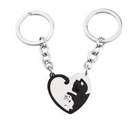 WMUVAZA Porte-clés, 2 Pièces Porte Clef Jolies chaton Clé Couple Porte Clef Voiture Personnalisé pour la Famille Proches et Les Amis, pour amoureux des chaton, famille, amis, Noël, Noir, argent