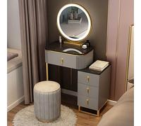 WMXZHJ Ensemble de toilette, bureau de maquillage avec lumière tactile réglable - Ensemble de toilette gris moderne avec miroir - Grande table de toilette pour chambre à coucher - Ensemble de toilette