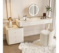 WMXZHJ Ensemble de toilette, ensemble de table de maquillage blanc - miroir éclairé réglable en 3 modes, 6 tiroirs, tabouret rembourré - ensemble de toilette, ensemble de table de maquillage pour