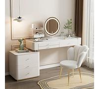 WMXZHJ Ensemble de toilette, ensemble de table de maquillage blanc - miroir éclairé réglable en 3 modes, 6 tiroirs, tabouret rembourré - ensemble de toilette, ensemble de table de maquillage pour