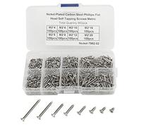 WMYCONGCONG Assortiment de 800 mini vis à bois M2 Philips à tête plate en acier au carbone nickelé avec boîte (argent)
