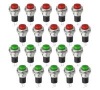 WMYCONGCONG Lot de 20 boutons poussoirs momentanés SPST en métal 10 mm AC 125 V 5 A, AC 250 V 6 A Capuchon rouge vert