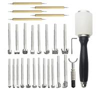 WMYCONGCONG Lot de 27 outils de stamping pour cuir - Outil de sculpture du cuir - Outil de bricolage - Marteau pivotant - Couteau rotatif pour cuir - Bricolage